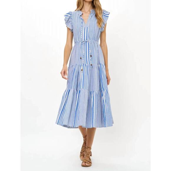 OLIPHANT Dresses & Skirts - NEW OLIPHANT cinched flirty midi dress in henley blue